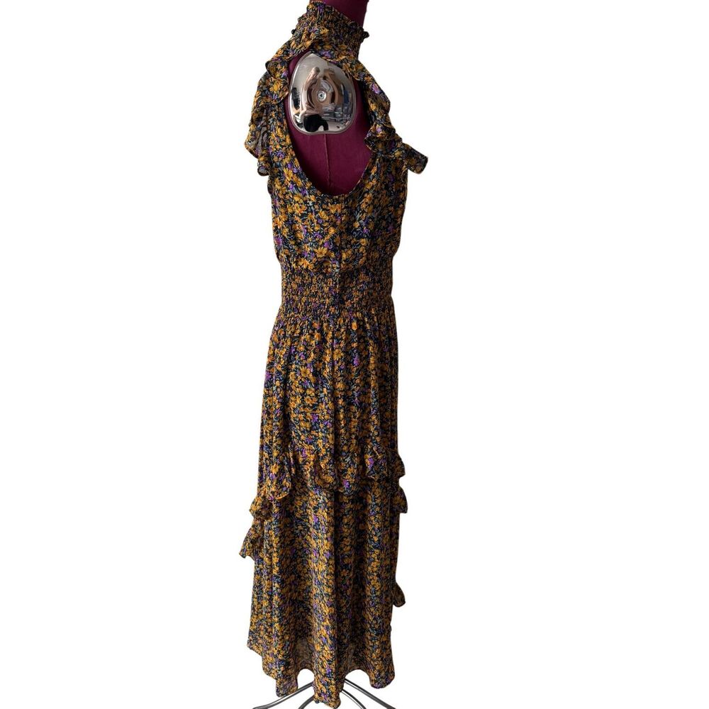 Lulus Midi Dress Evalina NEW Sleeveless Mustard Yellow Floral Print Mock Neck La - Picture 9 of 11
